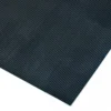 A close-up of the Fine Ribbed Matting Roll shows its black rubber surface with fine, diagonal parallel ridges. The rectangular mat’s corner appears against a white background.